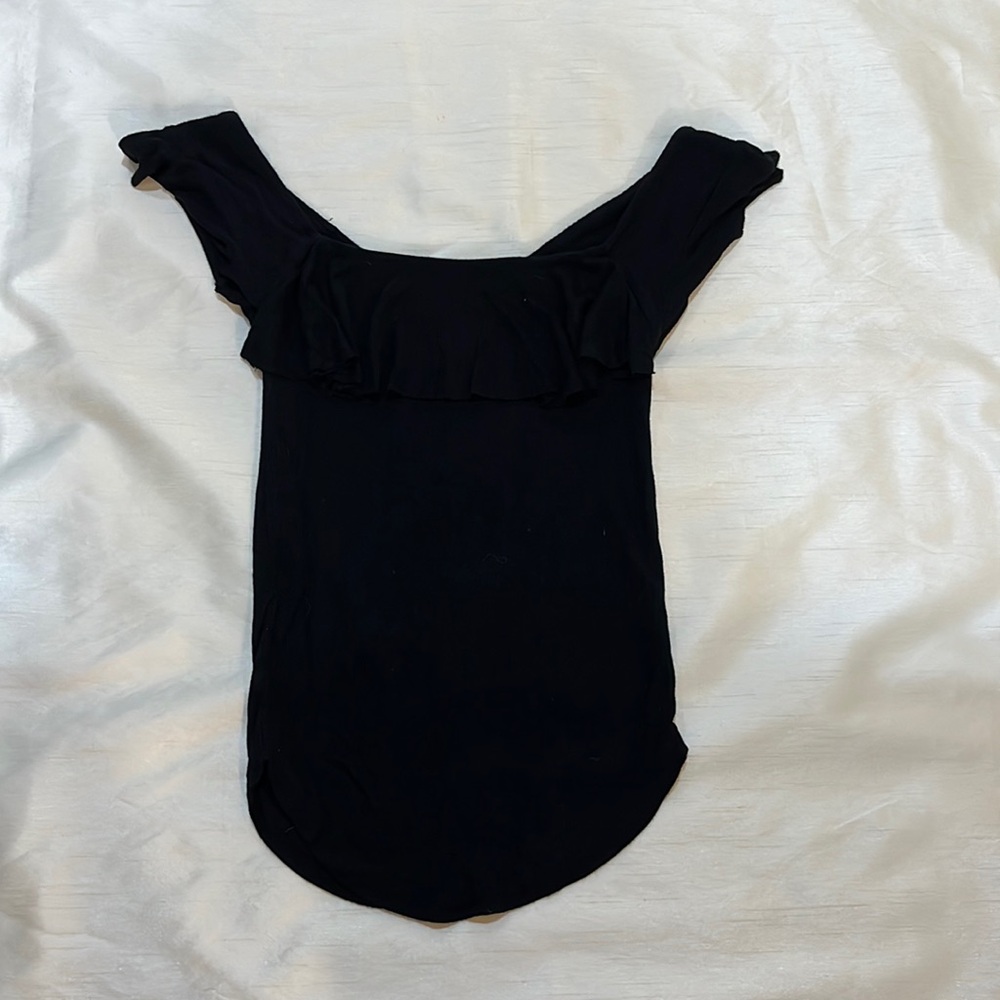Free People black ribbed ruffle sleeveless top